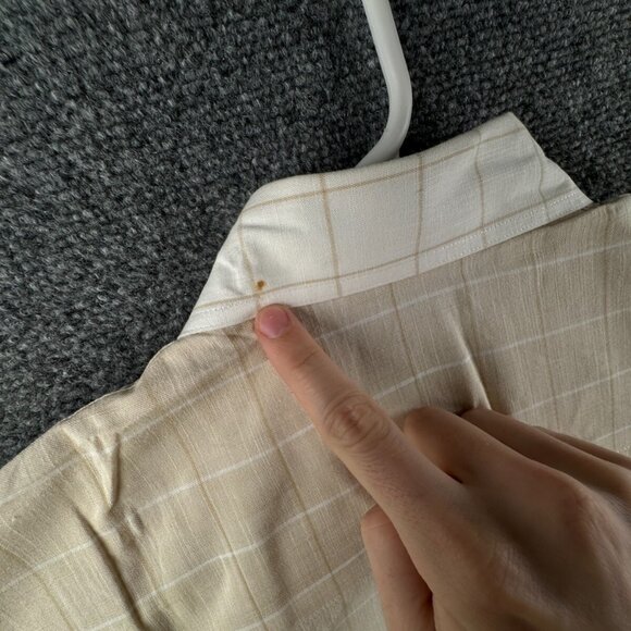 FABIO CAVIGLIA Italy Button Up Shirt Short Sleeve Cotton Size 4 Beige Check - Picture 16 of 16